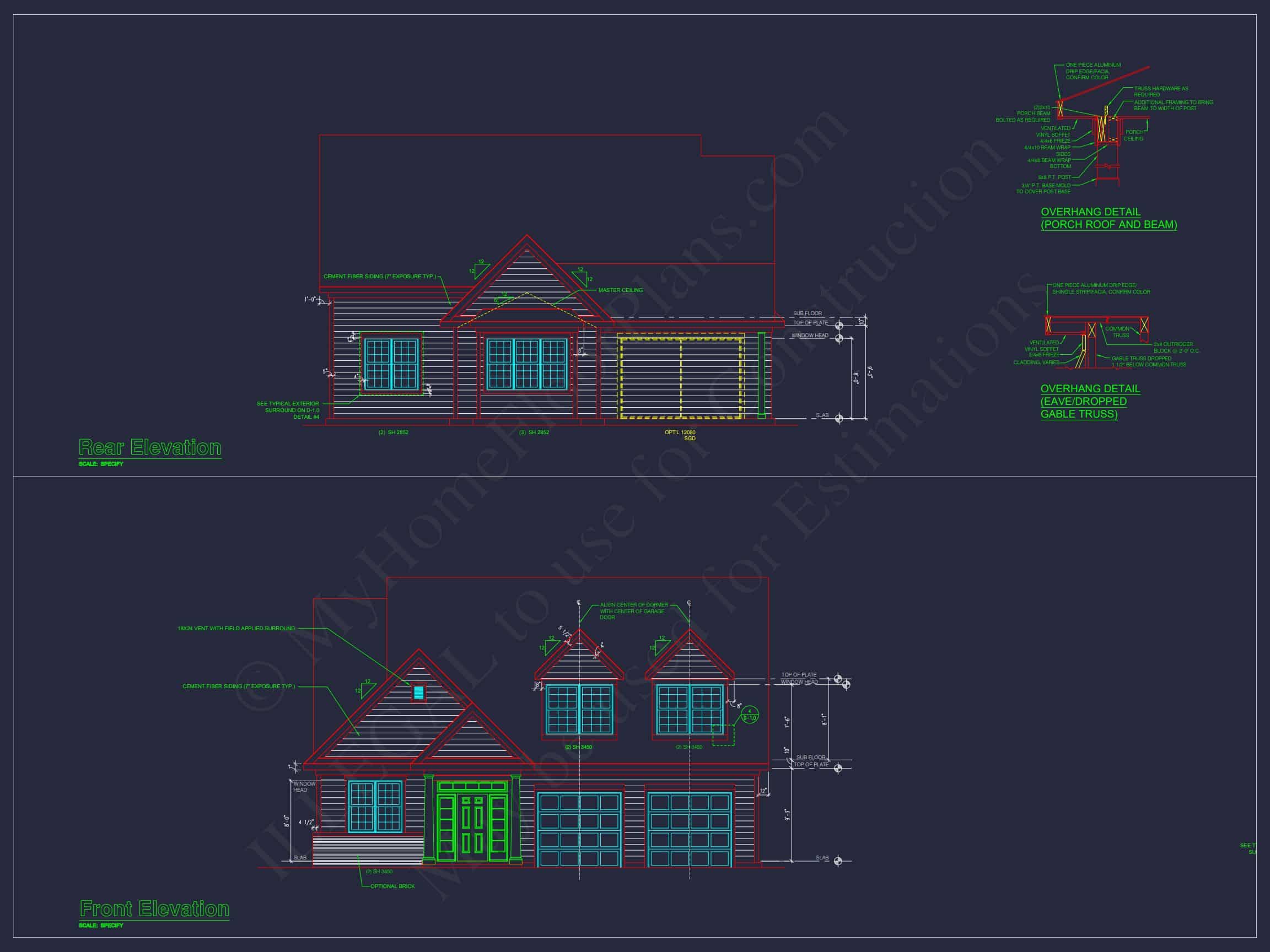 Custom house Design with 1.5 Story Floor Plan and CAD Blueprint
