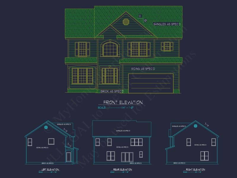 Customizable house Plan with 2-Story Design and CAD Blueprint