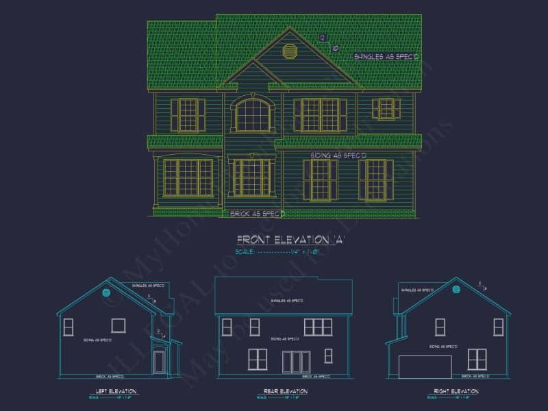 Customizable house Plan with 2-Story Design and CAD Blueprint