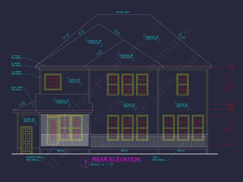 Elegant 4-Bedroom house Plan with 2 Floors and CAD Designs