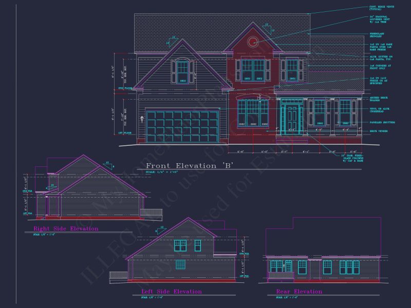 Elegant house Floor Plan: 2-Story Design with 4 Bedrooms & 2-Car Garage