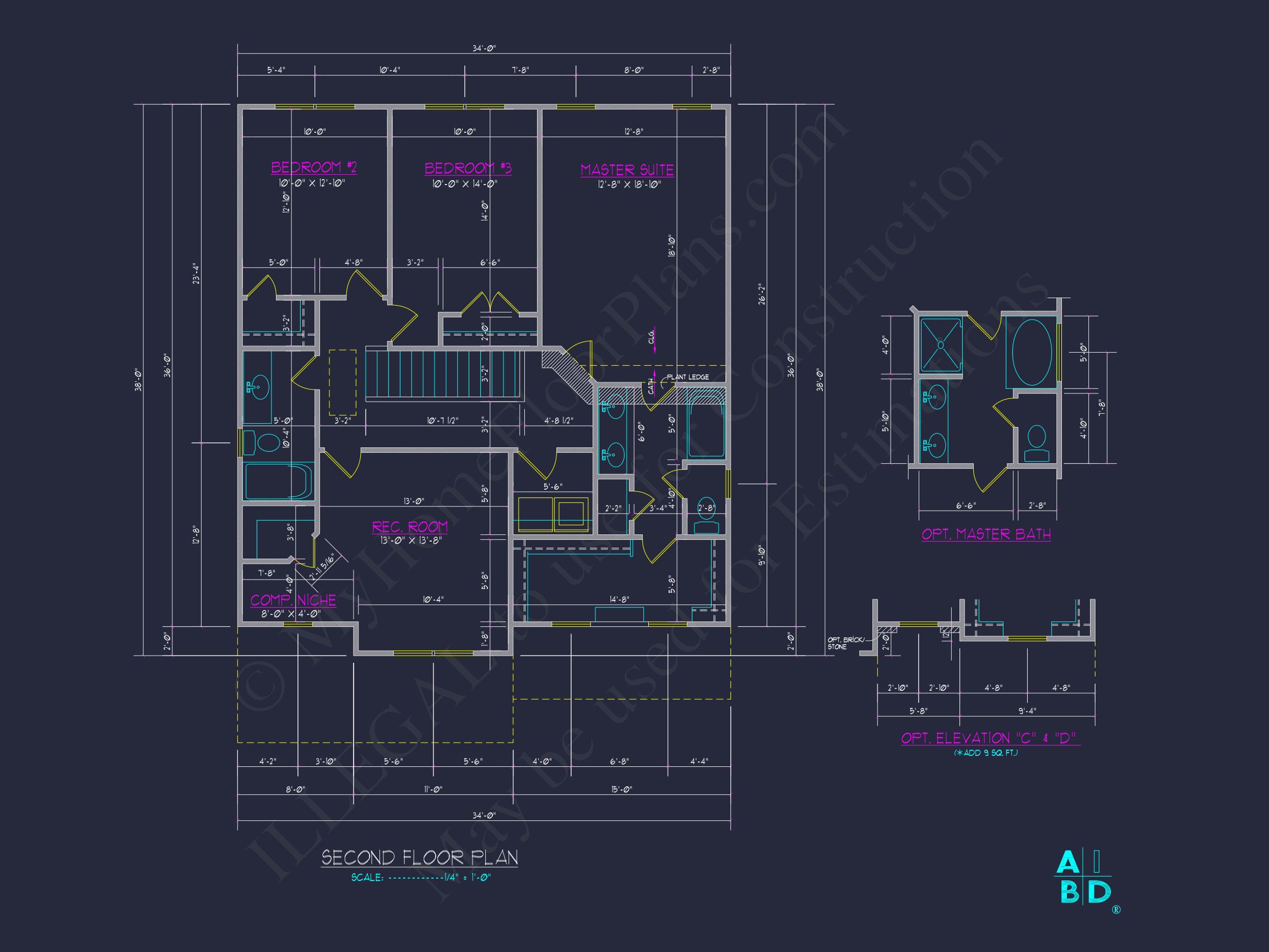 Elegant house Plan with CAD Design: 3 Bed,2.5 Bath Blueprint