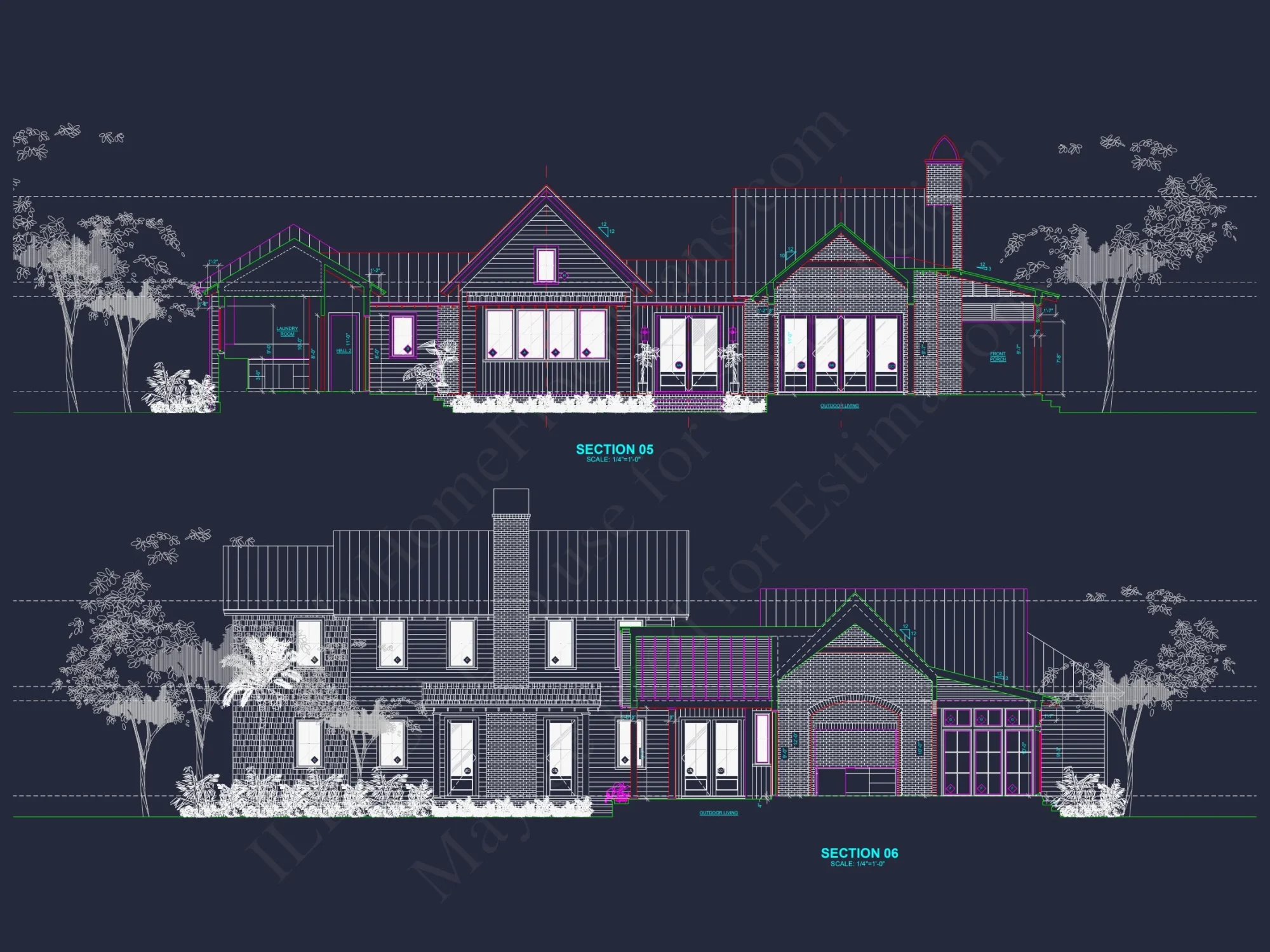 Elegant Southern house Plan with Detailed CAD Floor Designs