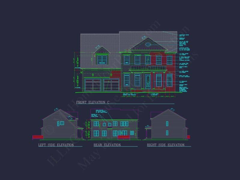 Elegant Two-Story house Plan with CAD Designs and Blueprints