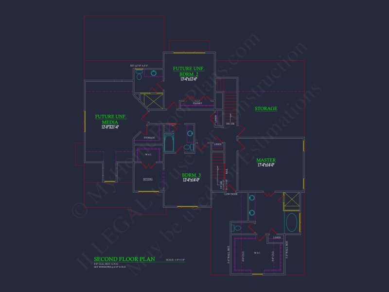 house Floor Plan Blueprint with CAD Designs for 2-story House