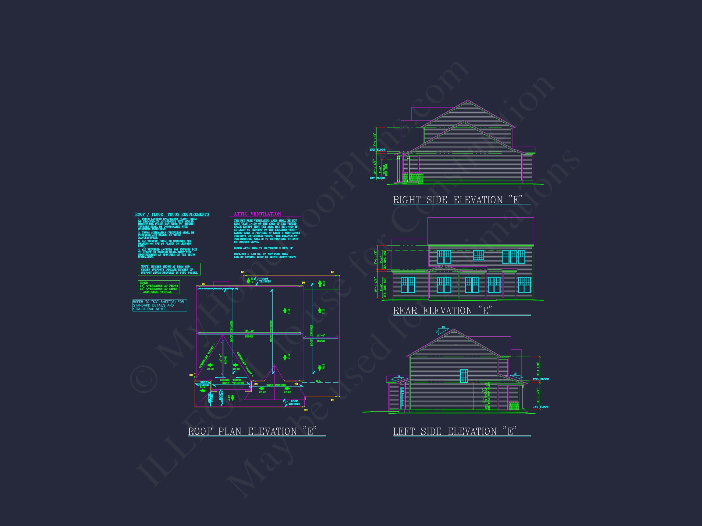 house Plan Blueprint: Spacious 4-Bed,2-Story Design with 3 Garages