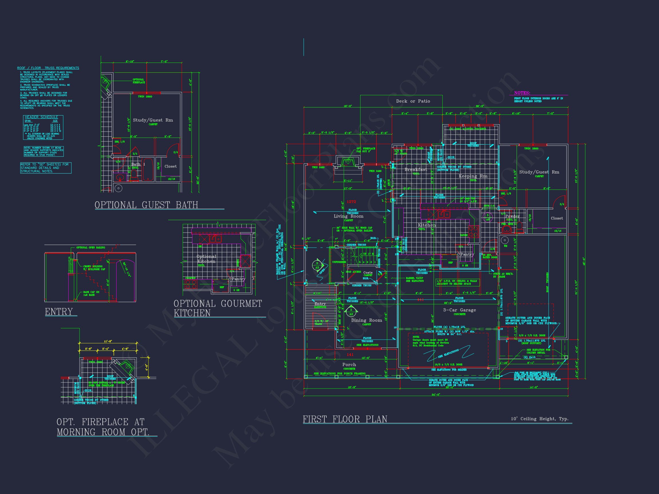 house Plan Blueprint: Spacious 4-Bed,2-Story Design with 3 Garages