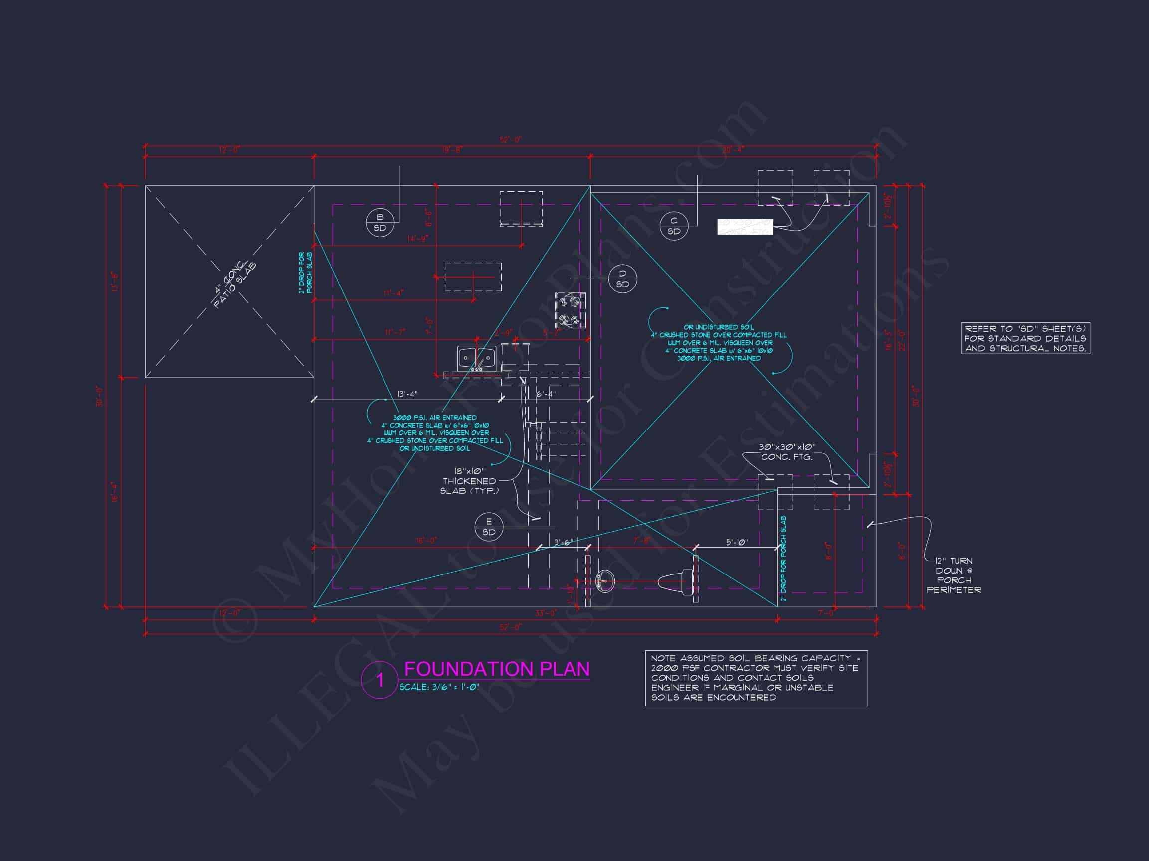 house Plan Blueprint with 2 Floors,3 Beds,and Garage