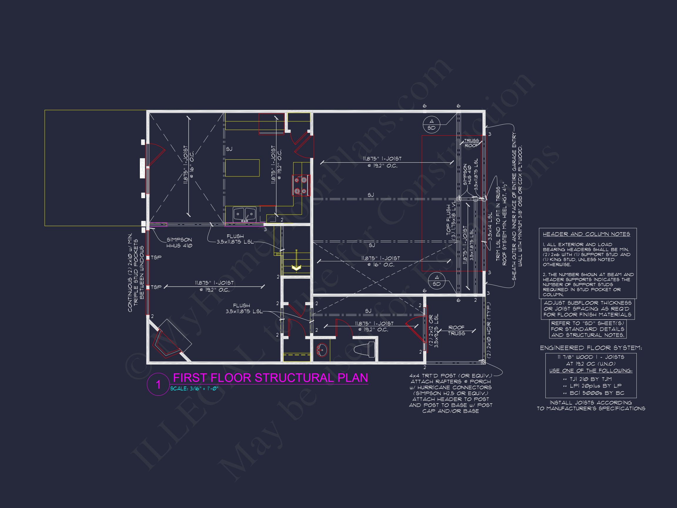 house Plan Blueprint with 2 Floors,3 Beds,and Garage