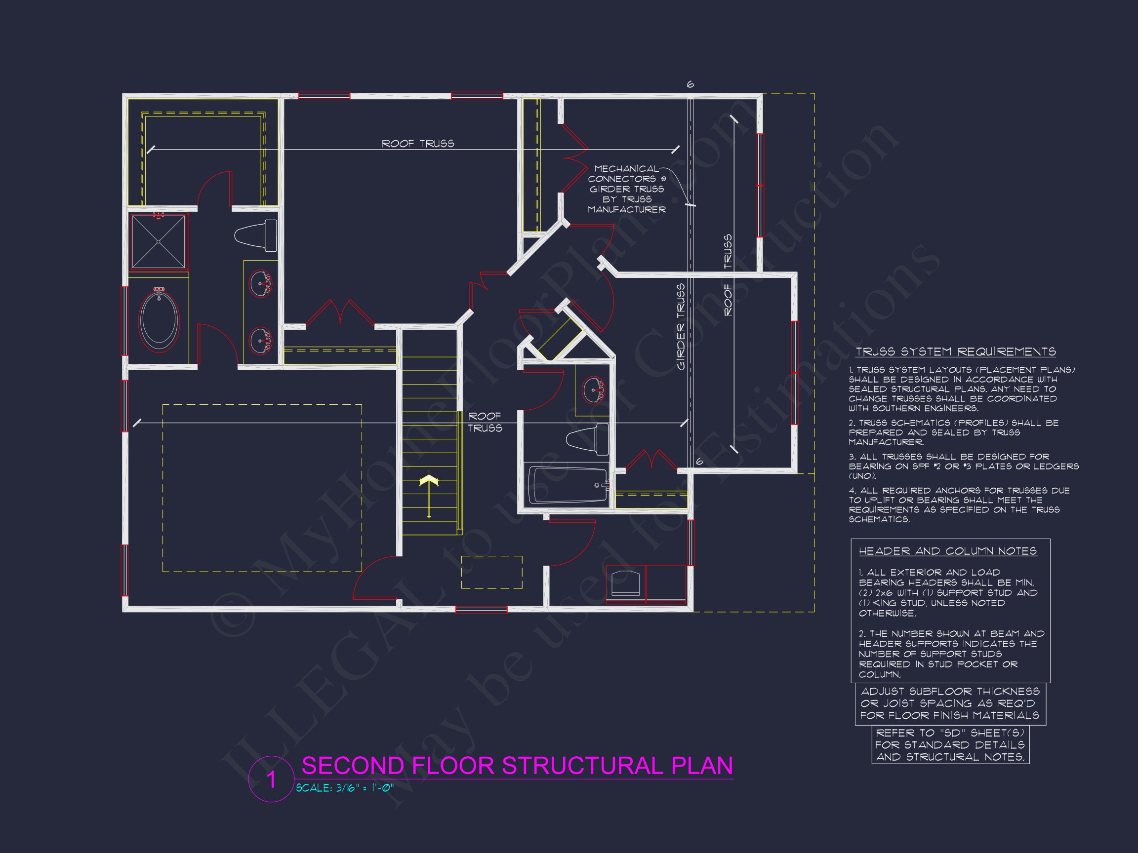 house Plan Blueprint with 2 Floors,3 Beds,and Garage