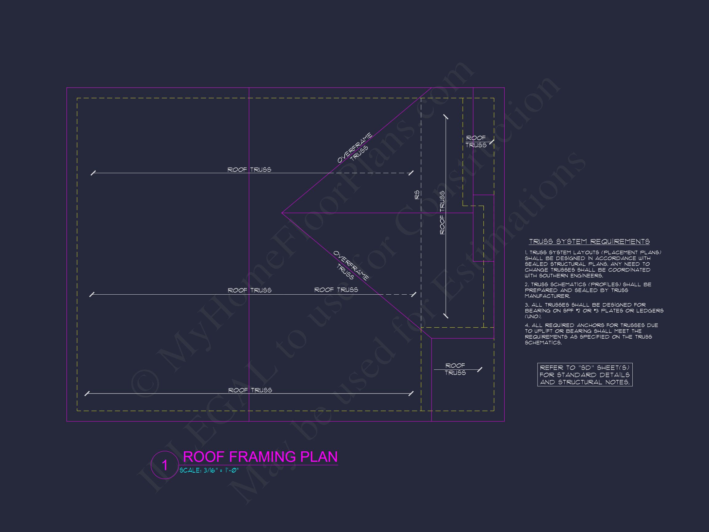 house Plan Blueprint with 2 Floors,3 Beds,and Garage
