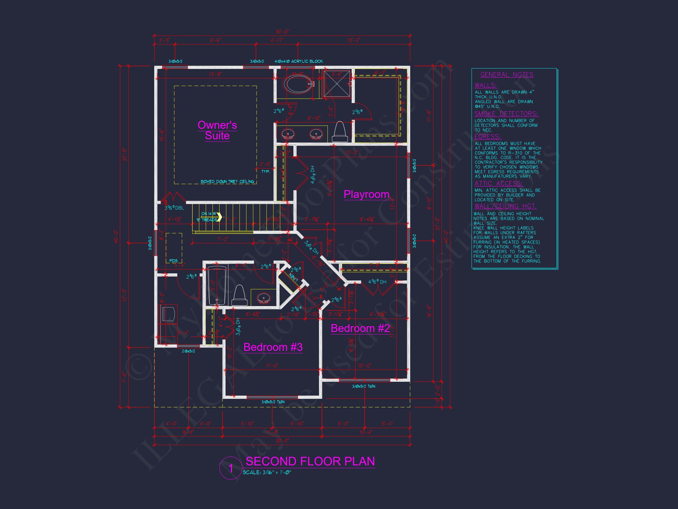 house Plan Blueprint with 2 Floors,3 Beds,and Garage