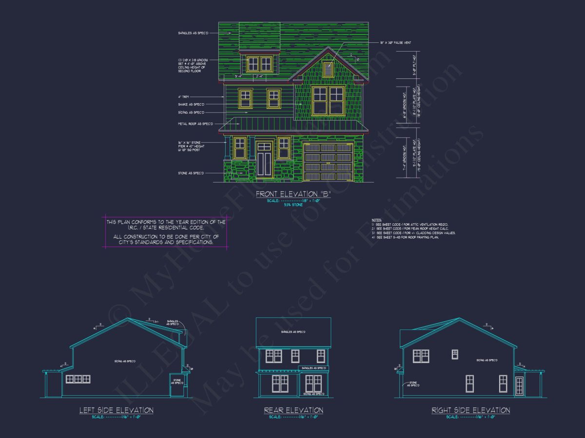 house Plan with 2-Story CAD Designs, 3 Bedrooms & Garage