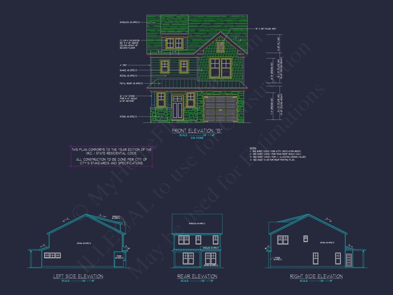 house Plan with 2-Story CAD Designs, 3 Bedrooms & Garage
