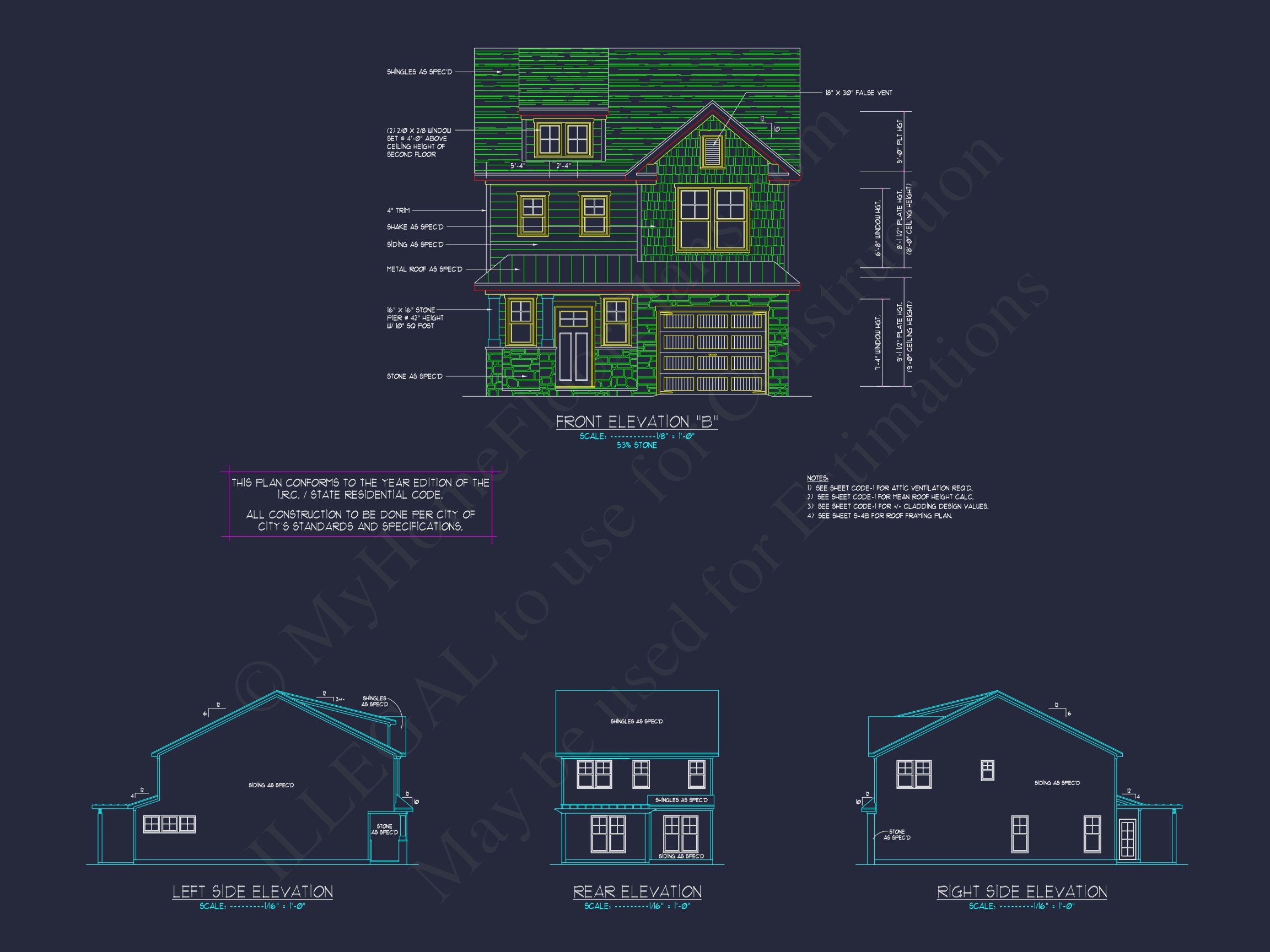 house Plan with 2-Story CAD Designs,3 Bedrooms & Garage