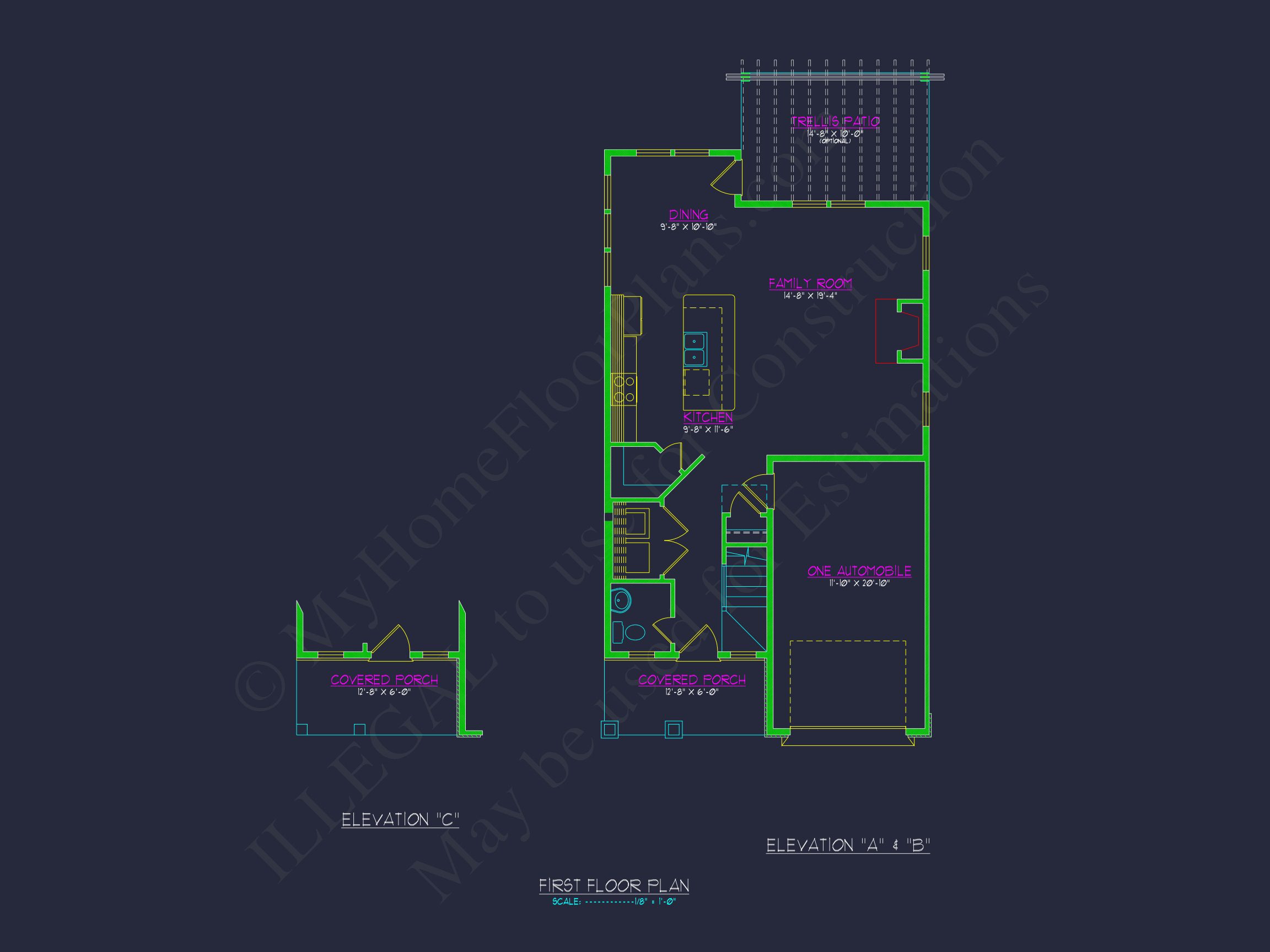 house Plan with 2-Story CAD Designs,3 Bedrooms & Garage