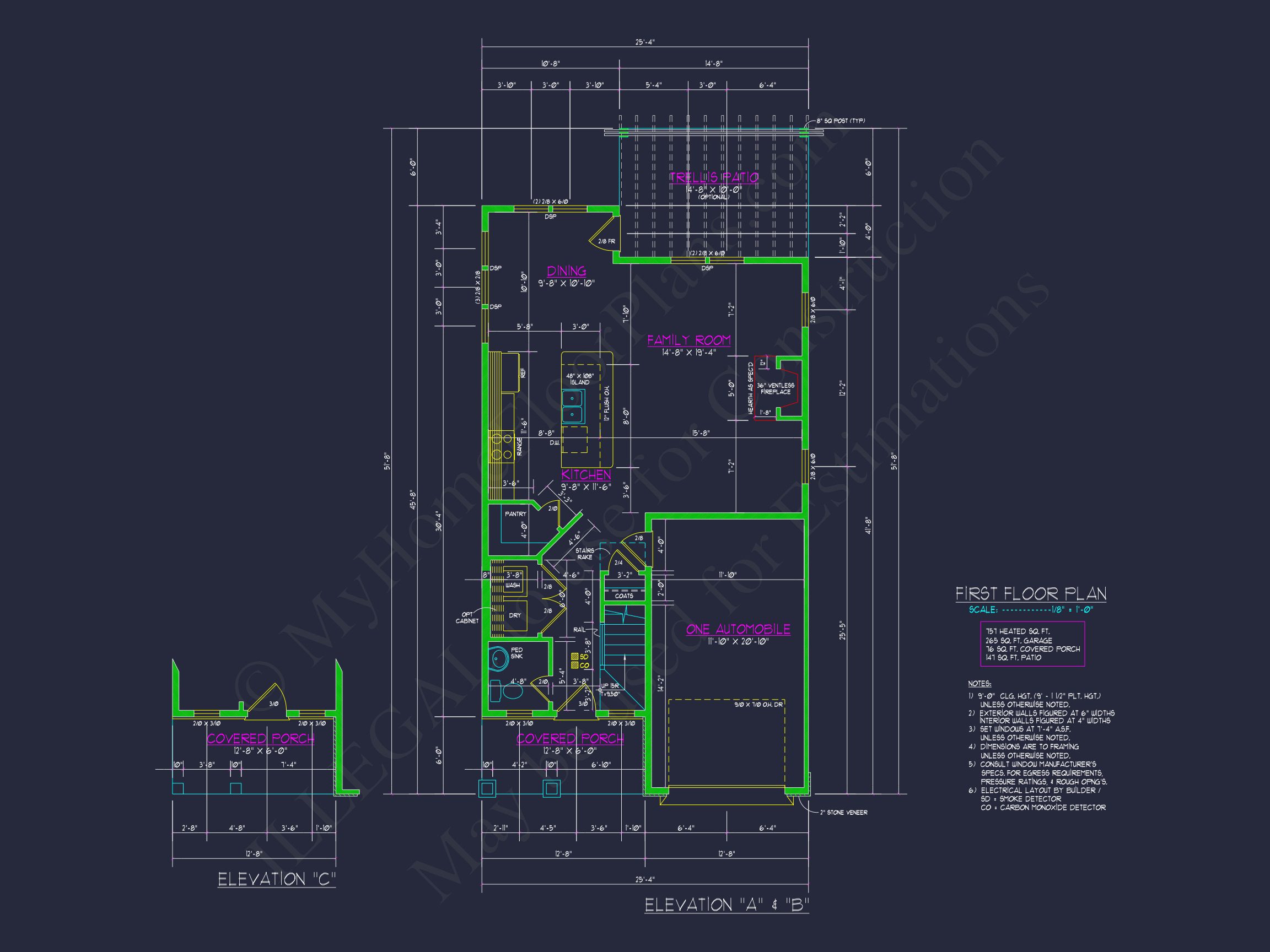 house Plan with 2-Story CAD Designs,3 Bedrooms & Garage