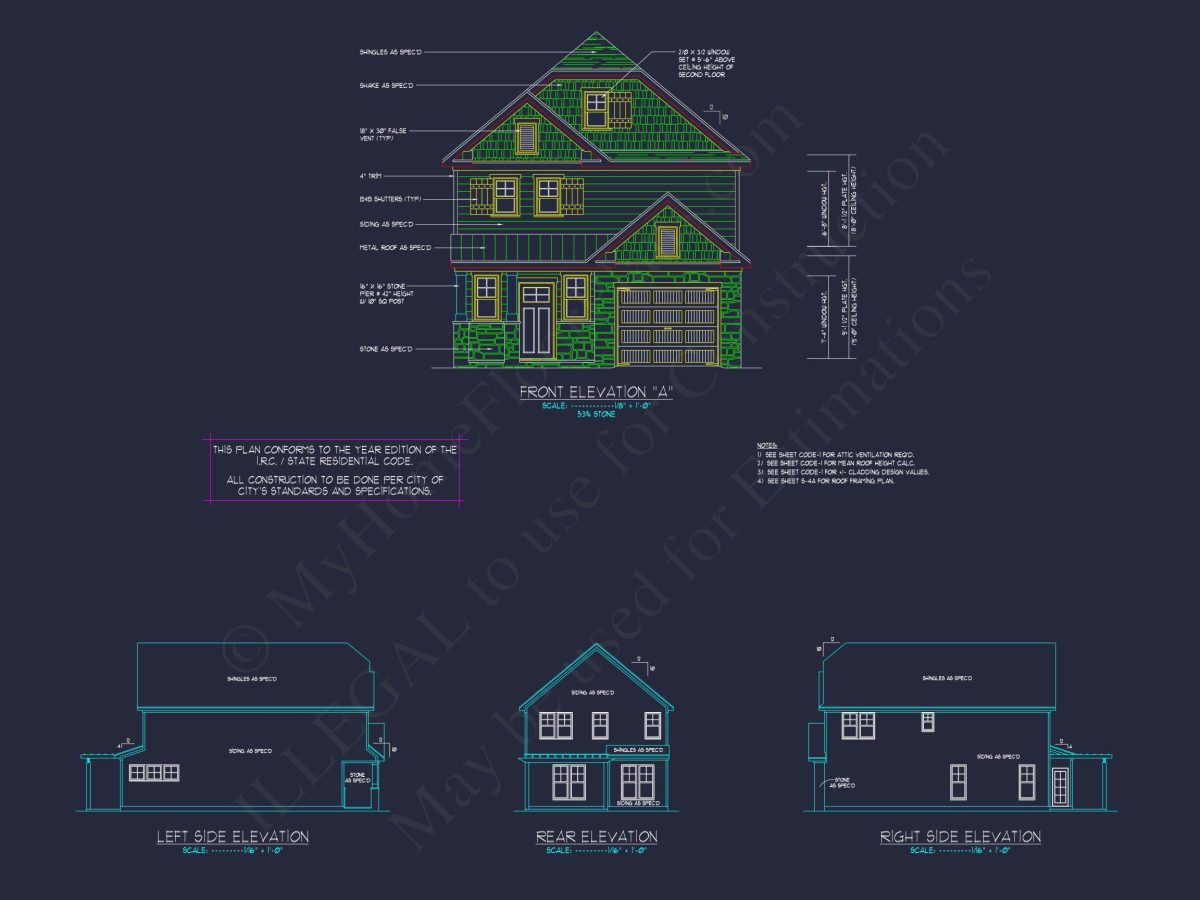 house Plan with 2-Story CAD Designs, 3 Bedrooms & Garage