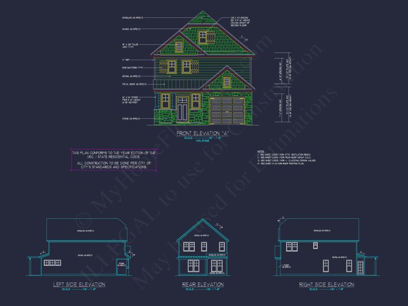 house Plan with 2-Story CAD Designs, 3 Bedrooms & Garage