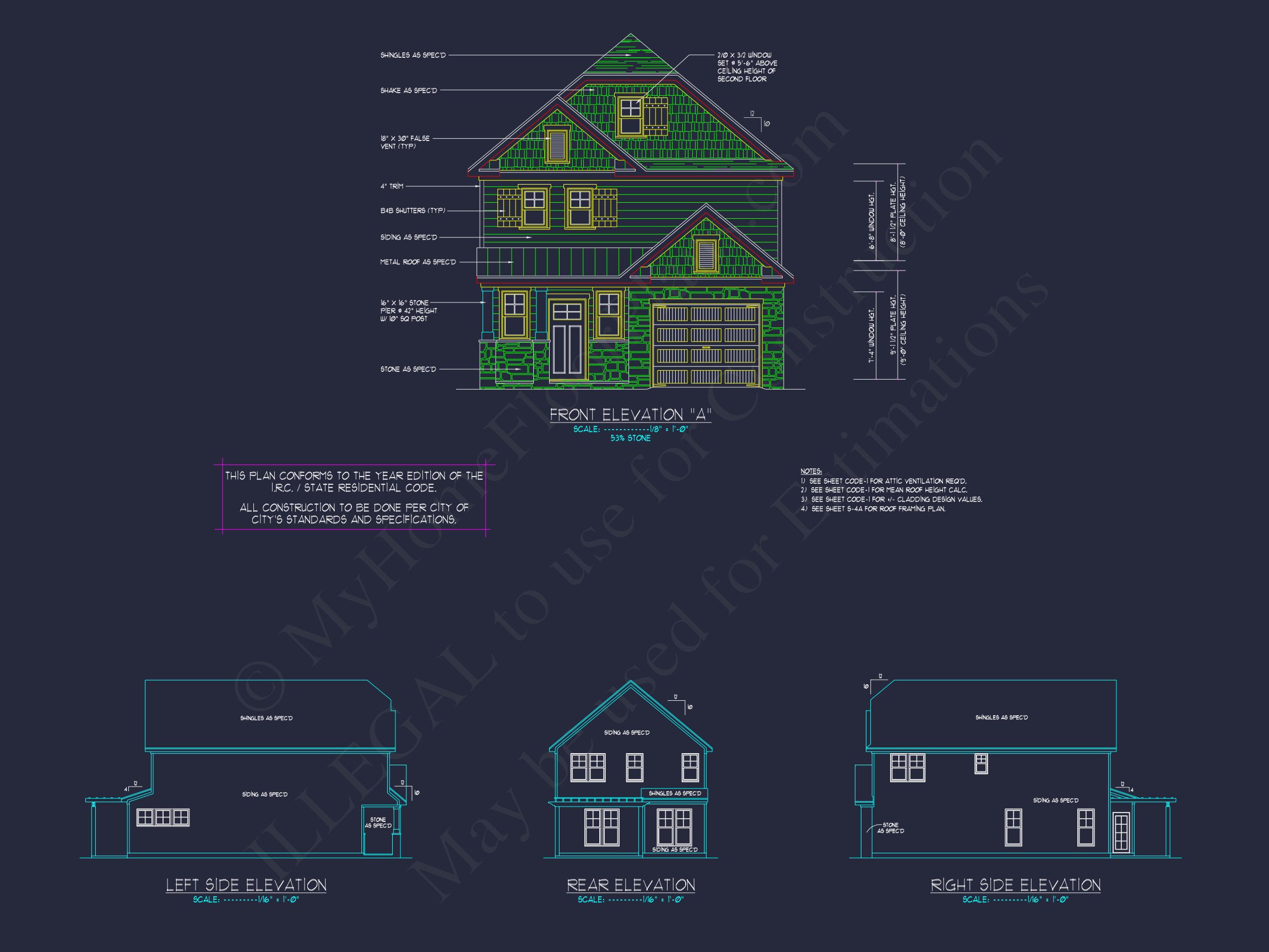 house Plan with 2-Story CAD Designs,3 Bedrooms & Garage