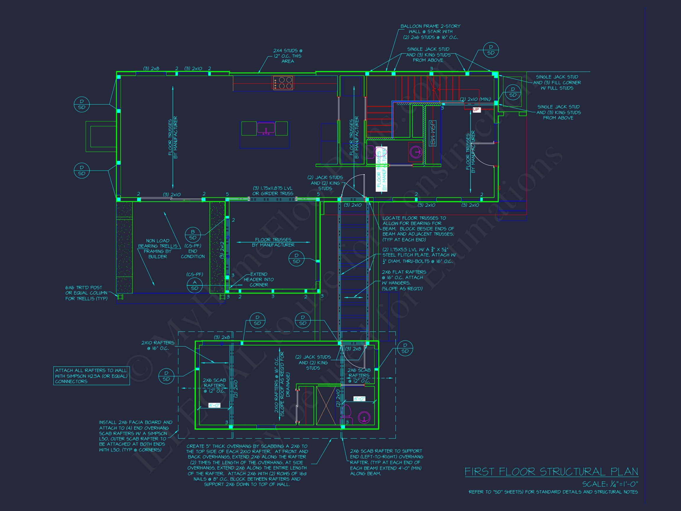 Modern 2-Story house Plan with CAD Blueprint Designs