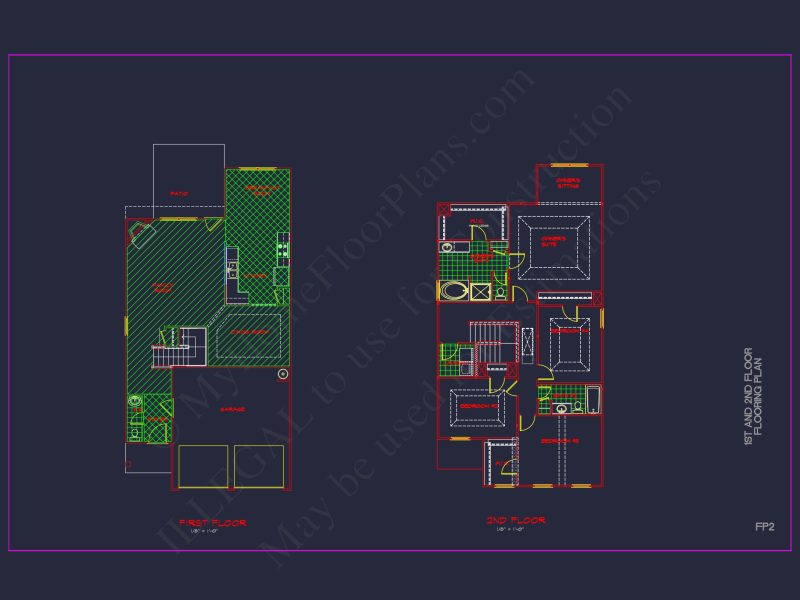 Modern CAD house Plan: 2-Story Floor Plan with Brick Design