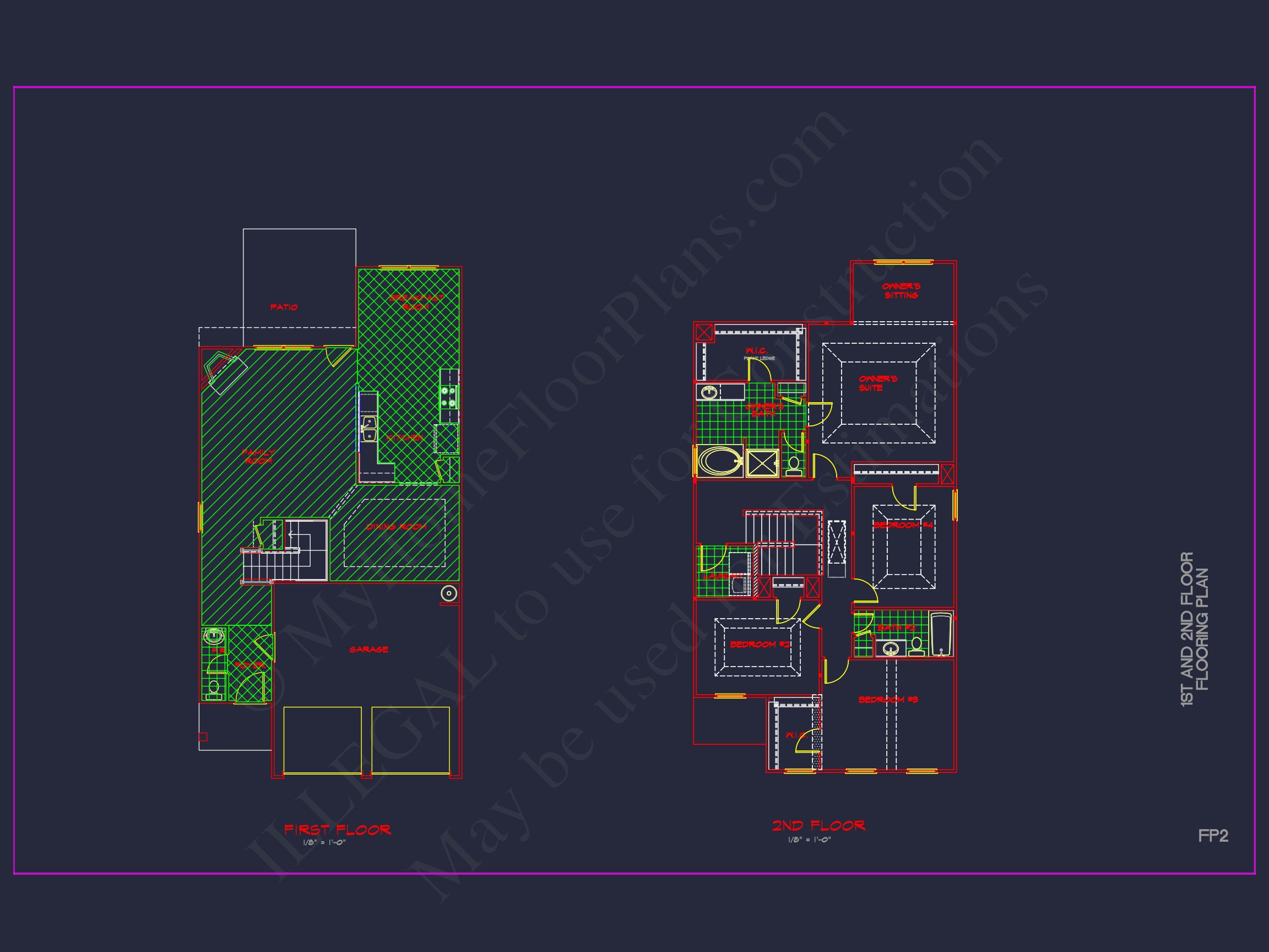 Modern CAD house Plan: 2-Story Floor Plan with Brick Design