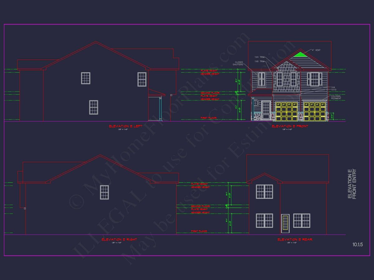 Modern CAD house Plan: 2-Story Floor Plan with Brick Design