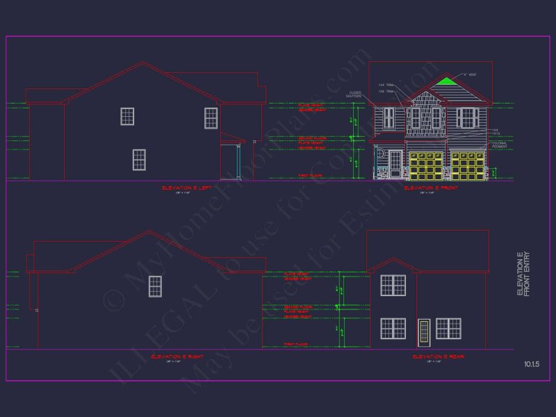 Modern CAD house Plan: 2-Story Floor Plan with Brick Design