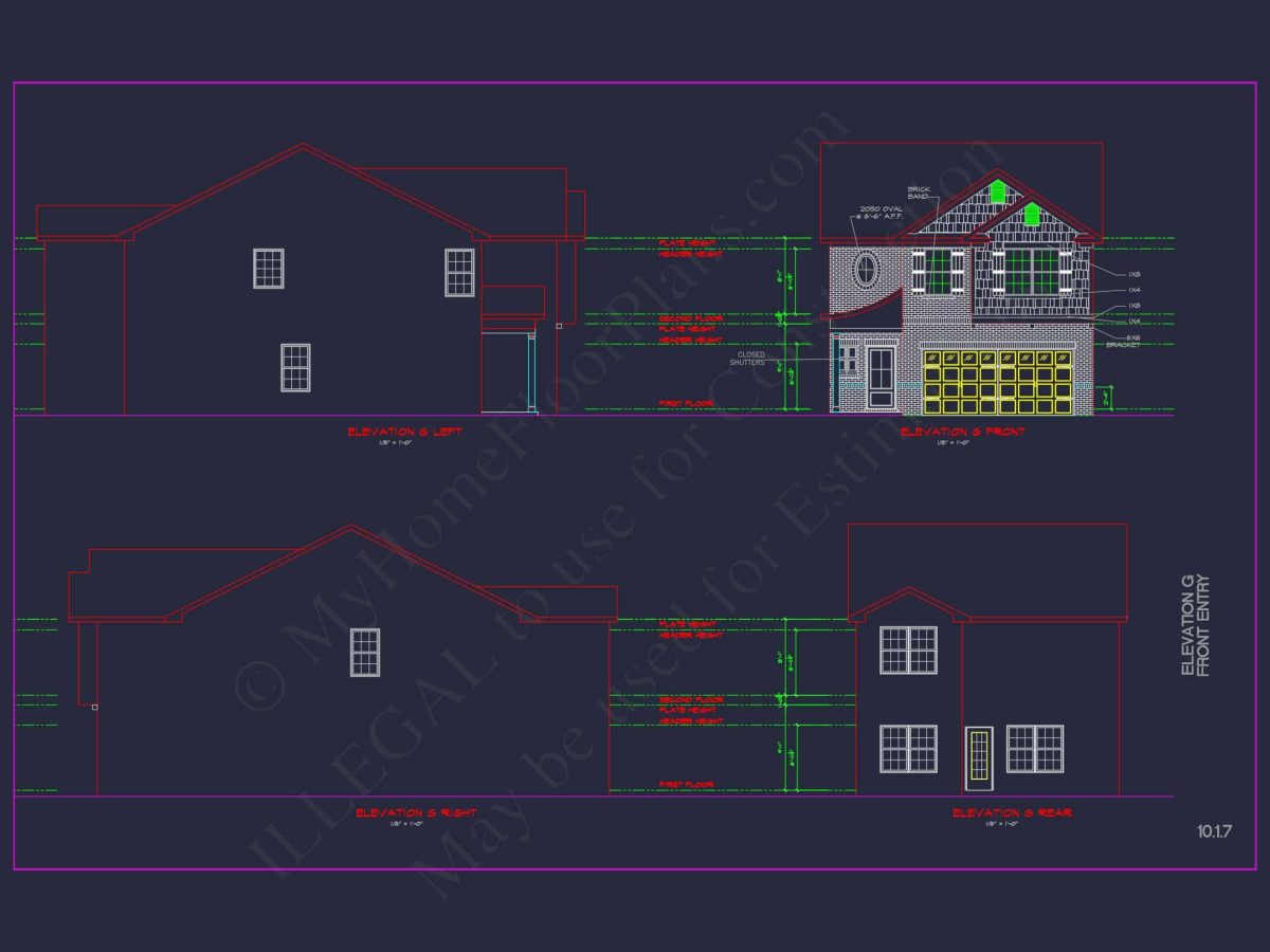 Modern CAD house Plan: 2-Story Floor Plan with Brick Design