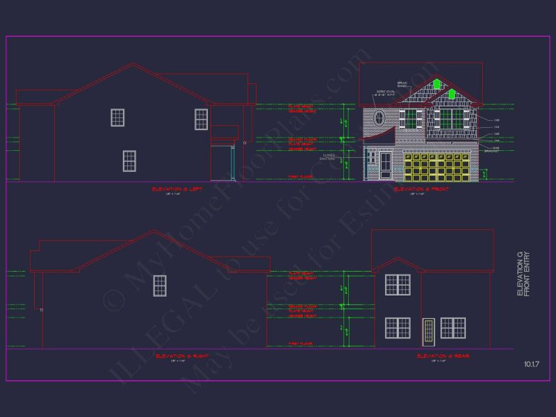 Modern CAD house Plan: 2-Story Floor Plan with Brick Design