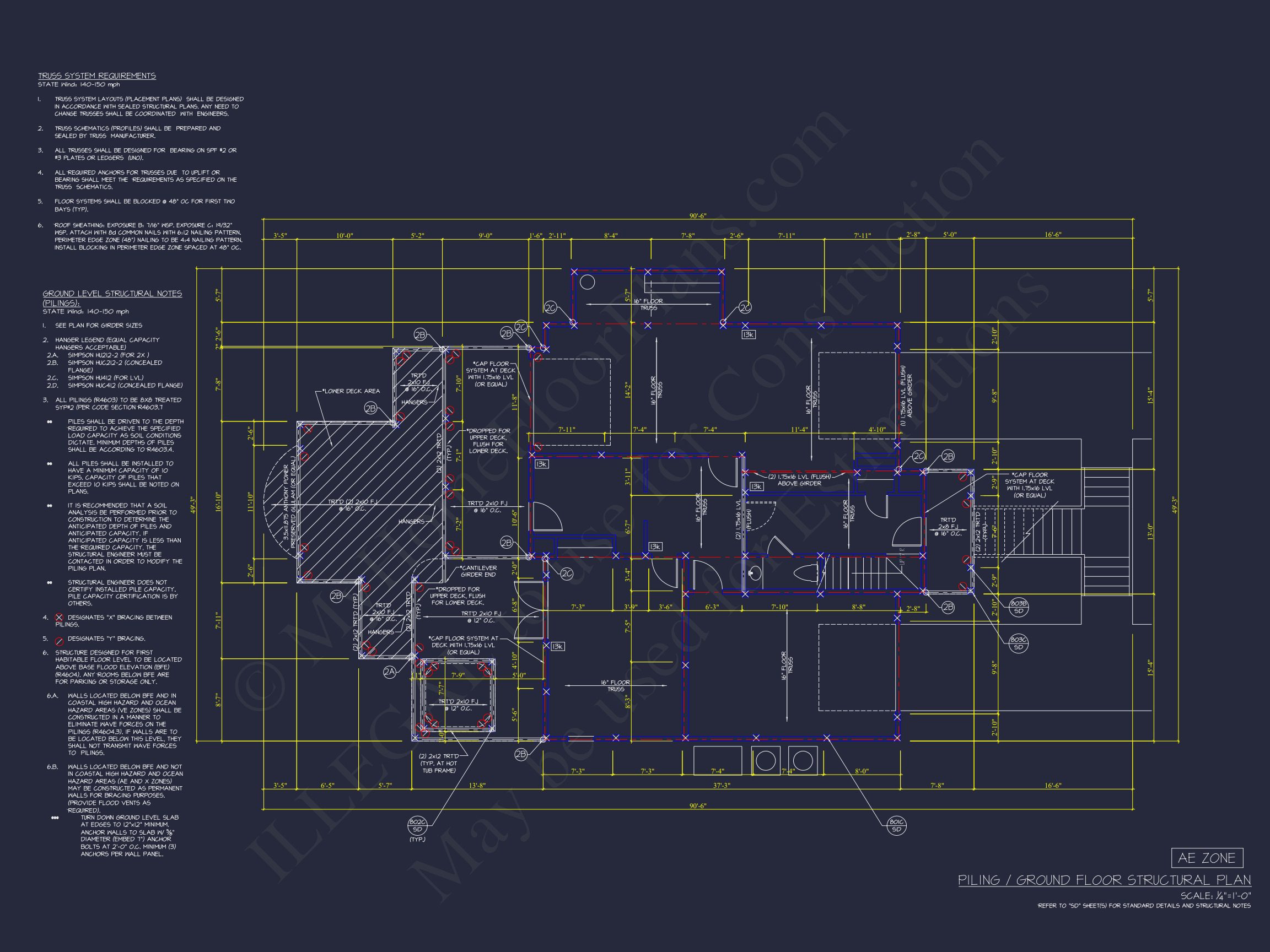Modern Coastal house Plan with 2 Floors,3 Bedrooms,& CAD Designs