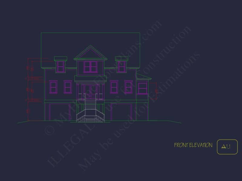 Modern Coastal house Plan with 2 Floors, 3 Bedrooms, & CAD Designs