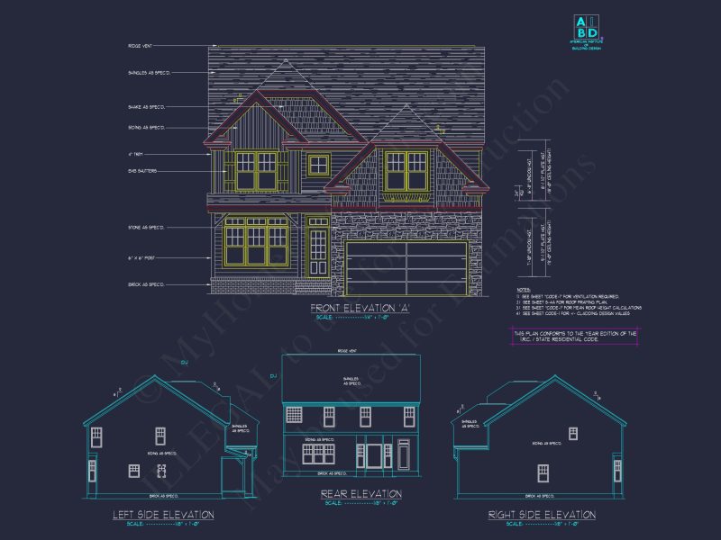 Modern Craftsman house Plan with 2 Floors and CAD Designs