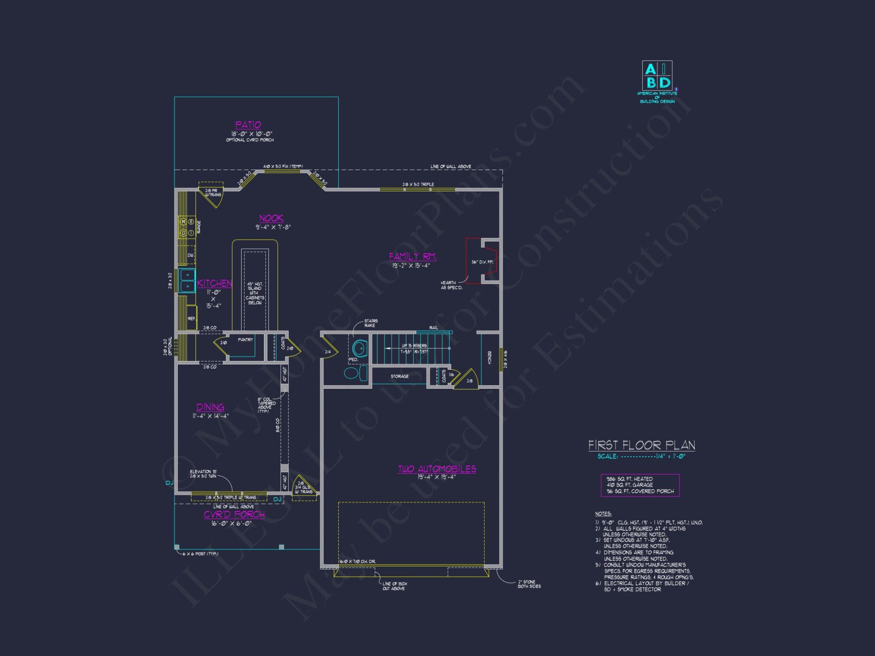 Modern Craftsman house Plan with 2 Floors and CAD Designs