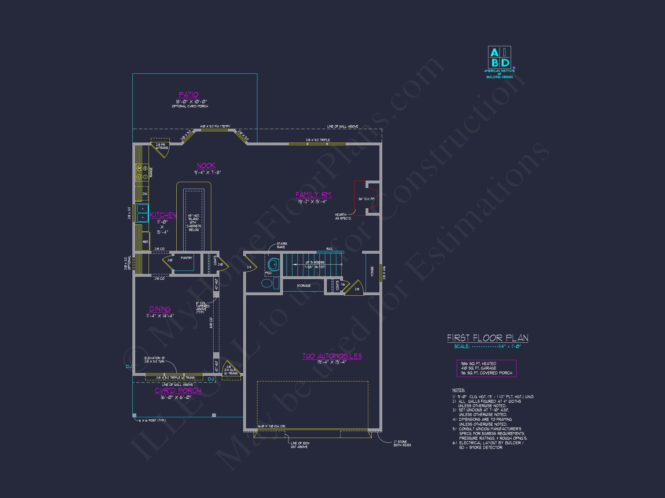 Modern Craftsman house Plan with 2 Floors and CAD Designs