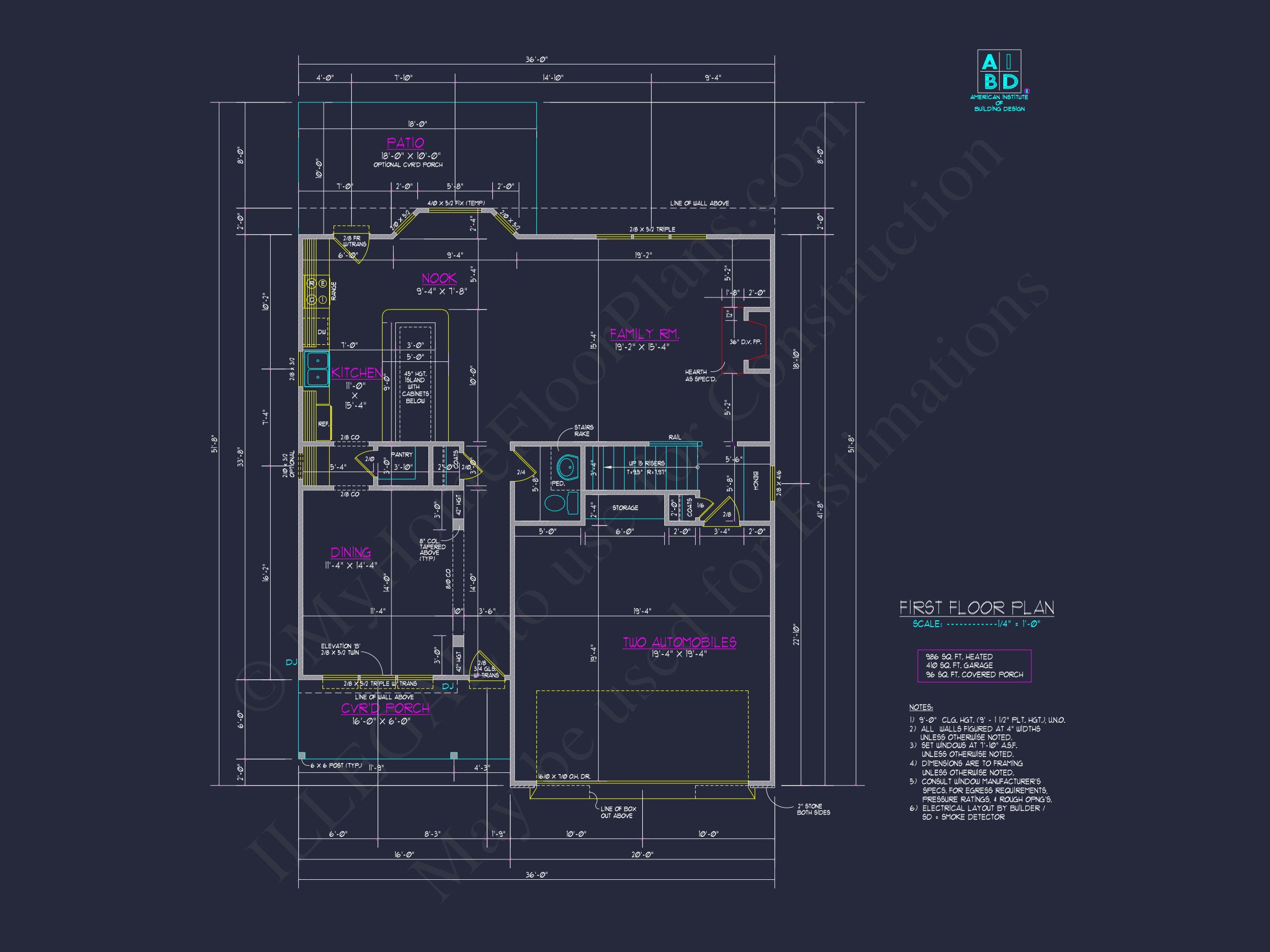 Modern Craftsman house Plan with 2 Floors and CAD Designs