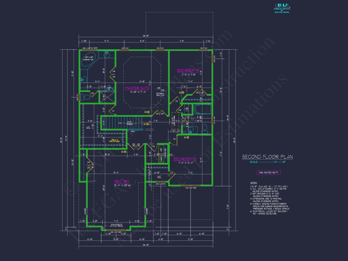 Modern Craftsman house Plan with 2-Story CAD Designed Blueprint