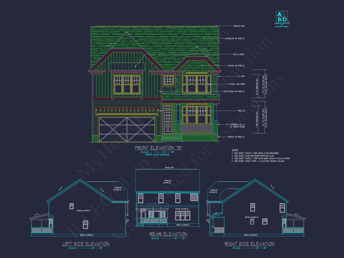 Modern Craftsman house Plan with 2-Story CAD Designed Blueprint