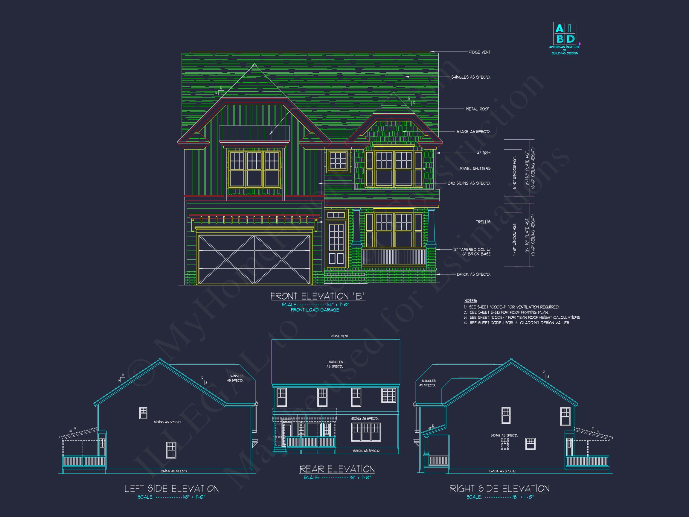 Modern Craftsman house Plan with 2-Story CAD Designed Blueprint