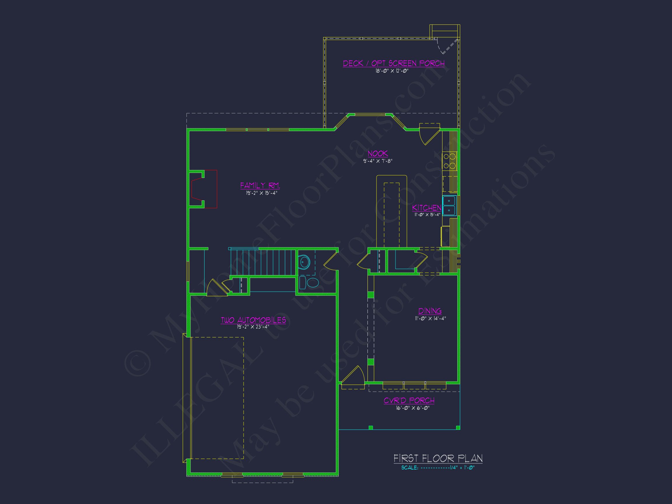 Modern Craftsman house Plan with 2-Story CAD Designed Blueprint