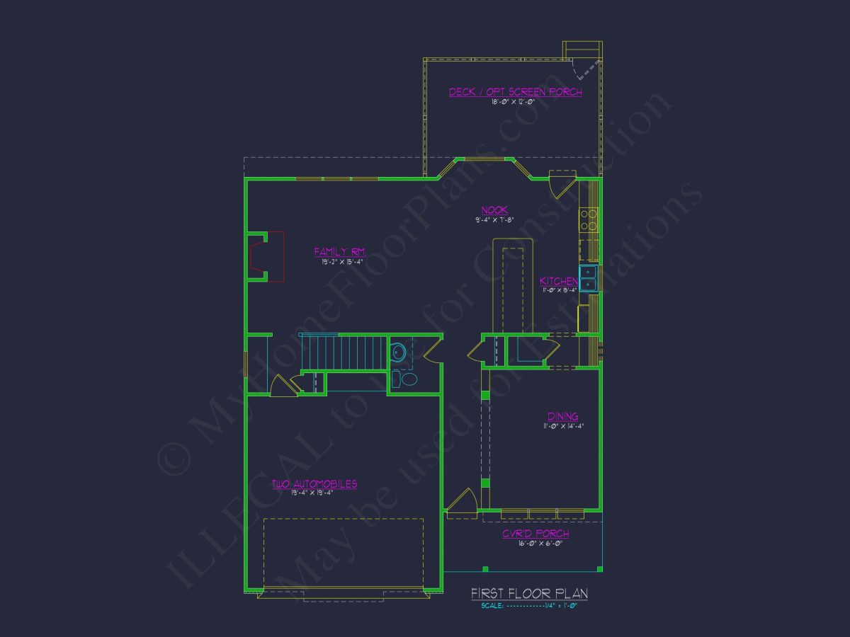 Modern Craftsman house Plan with 2-Story CAD Designed Blueprint