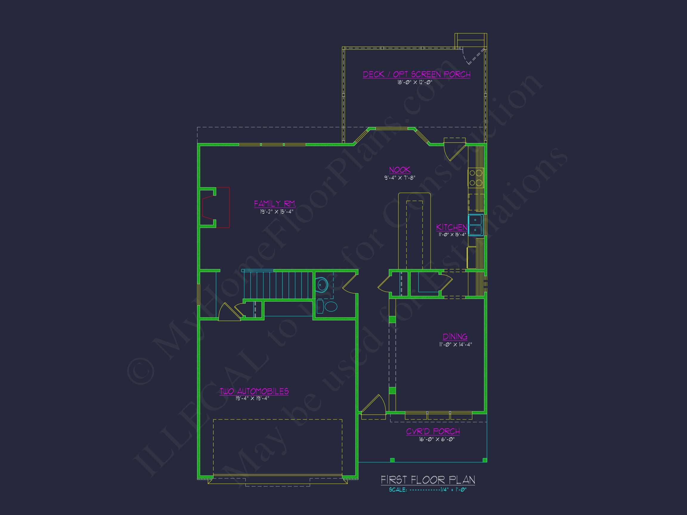 Modern Craftsman house Plan with 2-Story CAD Designed Blueprint