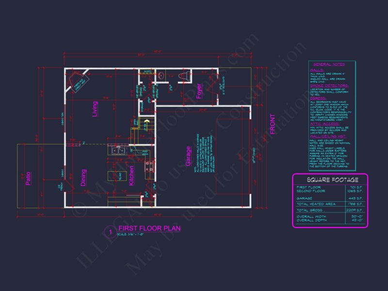 Modern Craftsman house Plan with Open Floor and CAD Blueprint