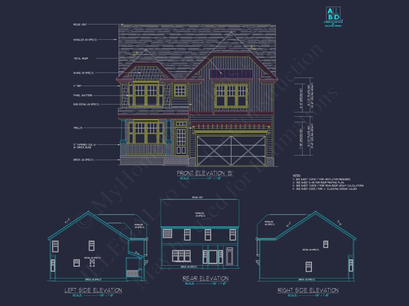Modern Craftsman house Plan with 2 Floors and CAD Designs