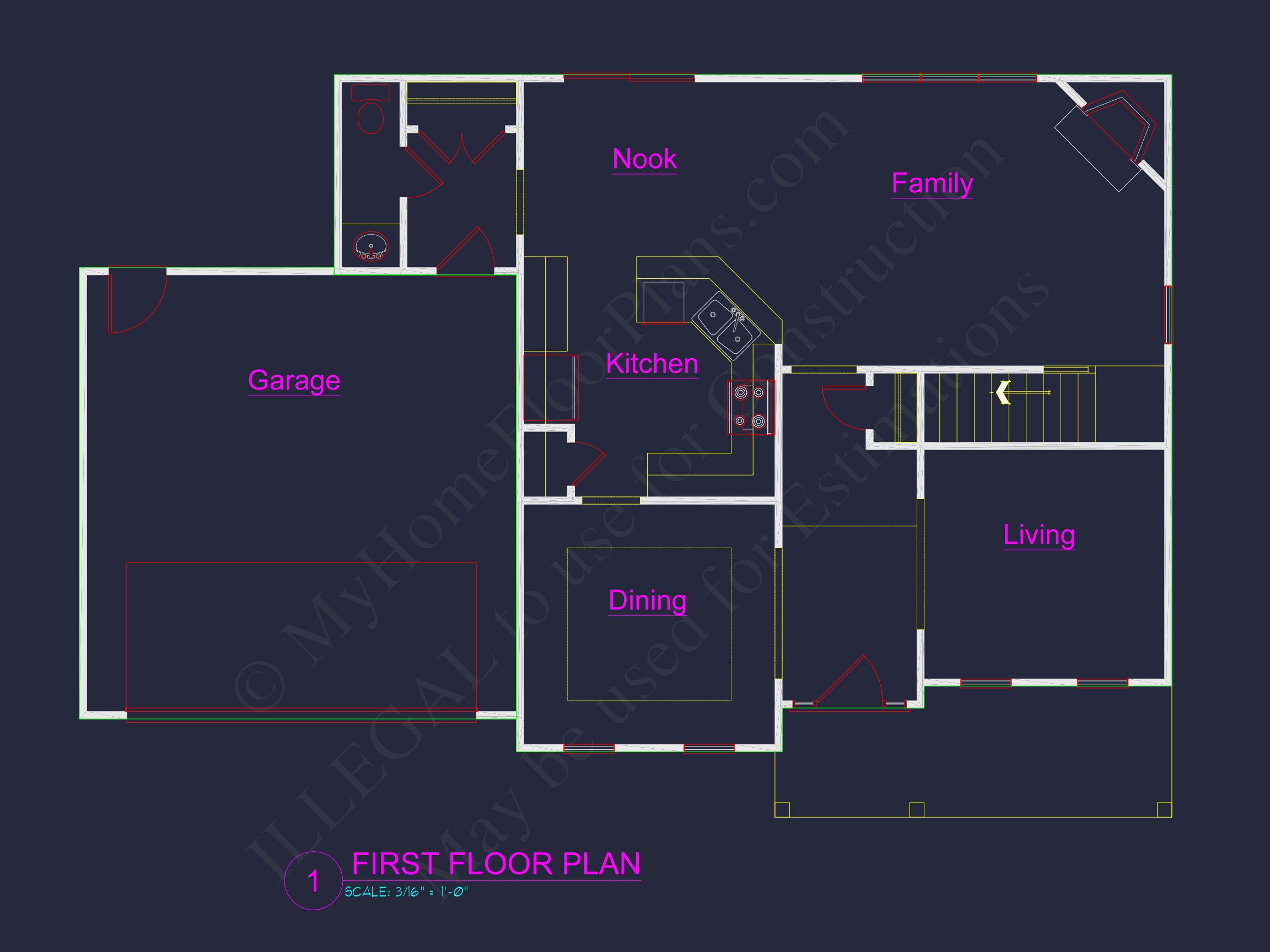 Modern Family house Plan with CAD Blueprint Designs