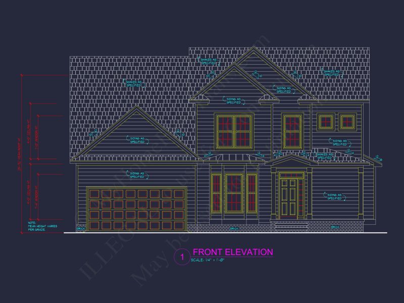 Modern Family house Plan: CAD Blueprint with 2-Story Design