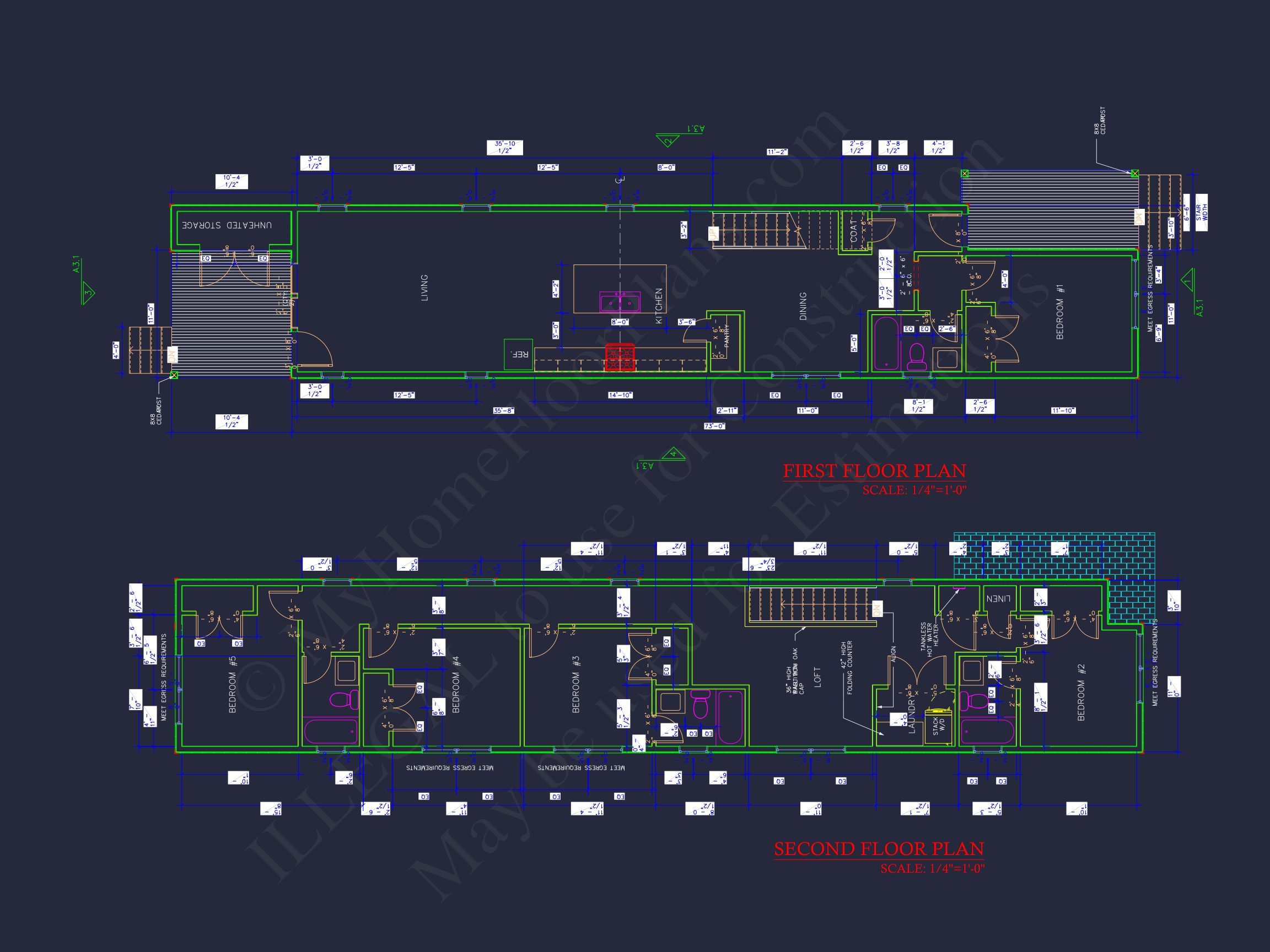 Modern house Floor Plan with 2-Story Blueprint and CAD Designs