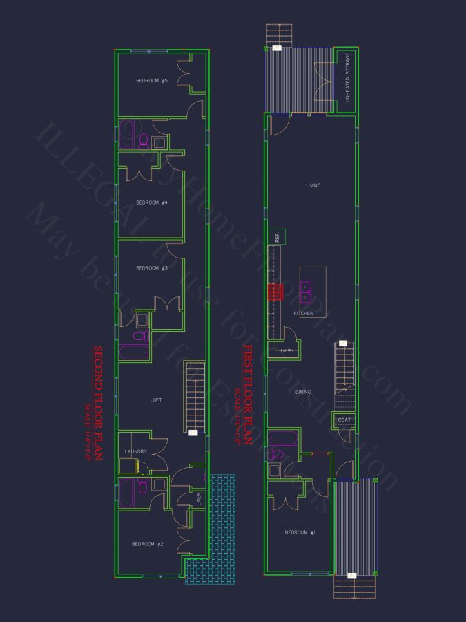Modern house Floor Plan with 2-Story Blueprint and CAD Designs