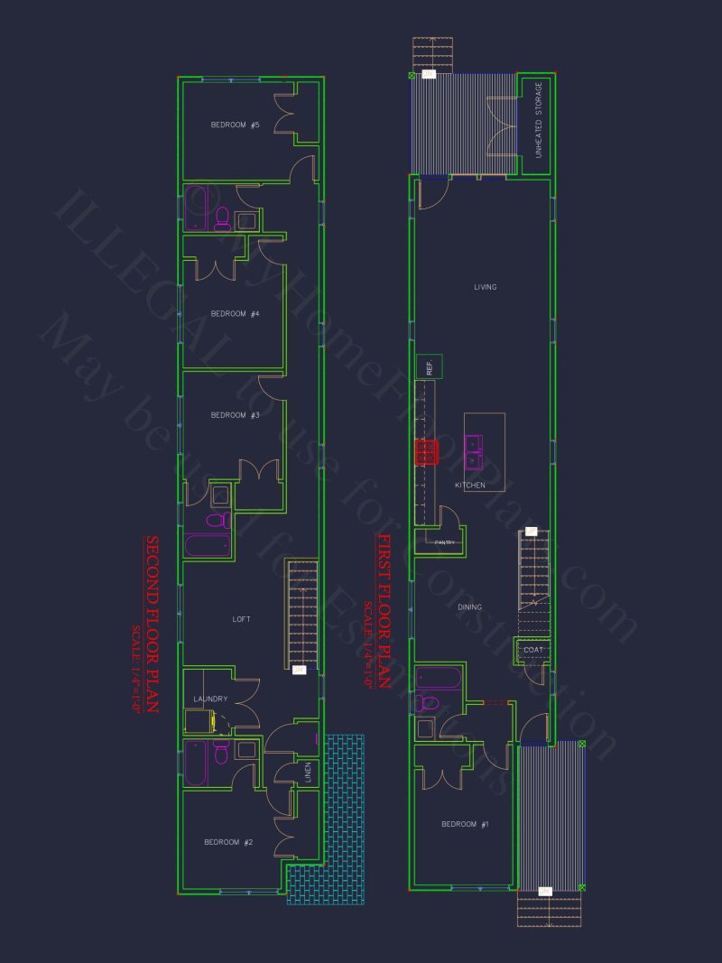 Modern house Floor Plan with 2-Story Blueprint and CAD Designs